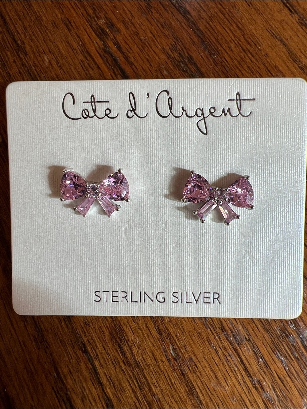 Cote d’Argent Sterling Silver Pink Bow Stud Earrings